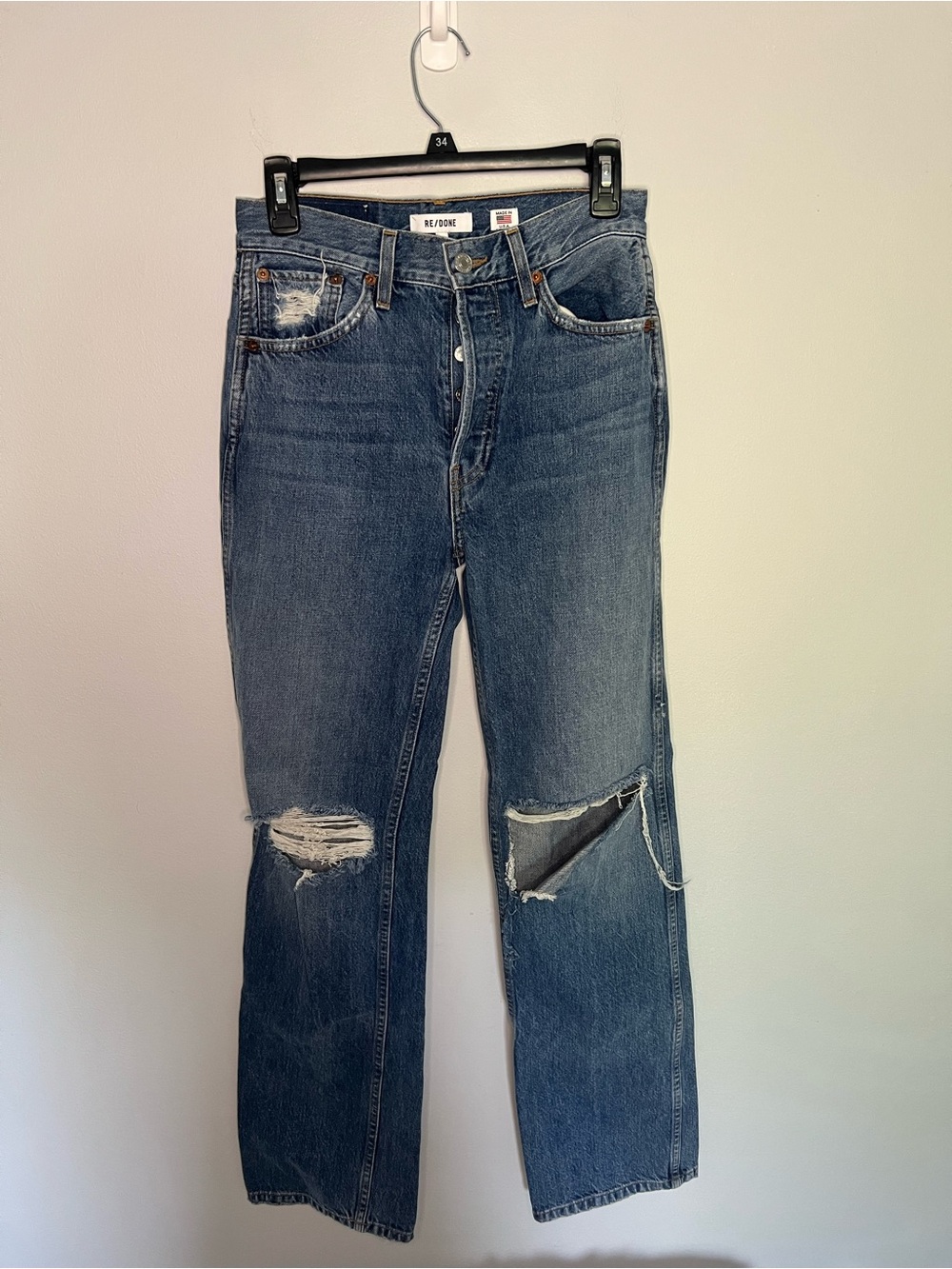 Re/Done Blue High Rise Loose  Women Denim Jeans with Button Fly size 27